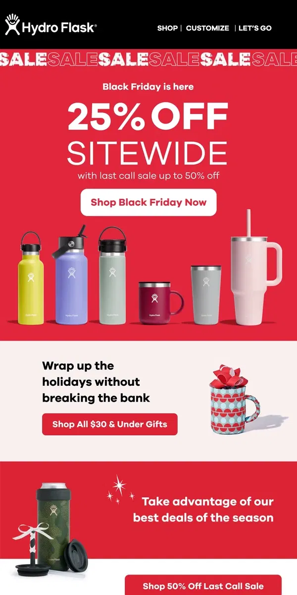 Email from Hydro Flask. DISCOUNTS ADDED