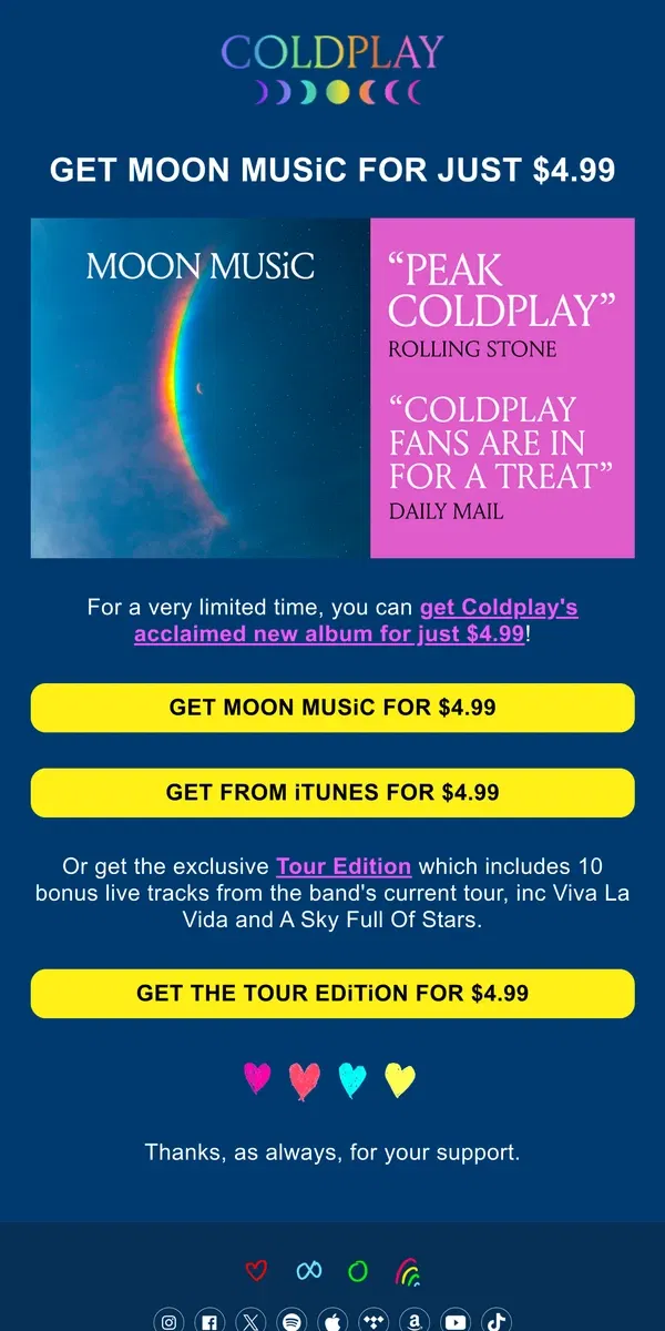 Email from Coldplay. 🌙 Get Moon Music for $4.99