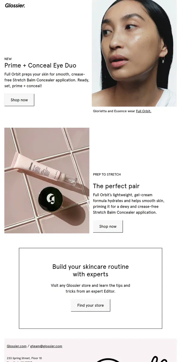 Email from Glossier. Prime + Conceal