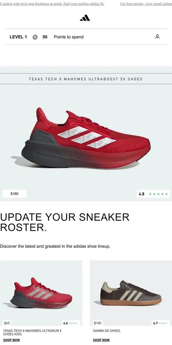 Email from Adidas. New sneaker looks