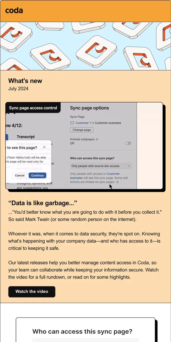 Email from Coda. What’s new: July 2024