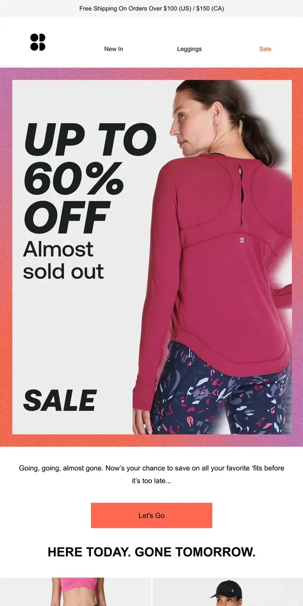 Email from Sweaty Betty. On SALE and (almost) sold out