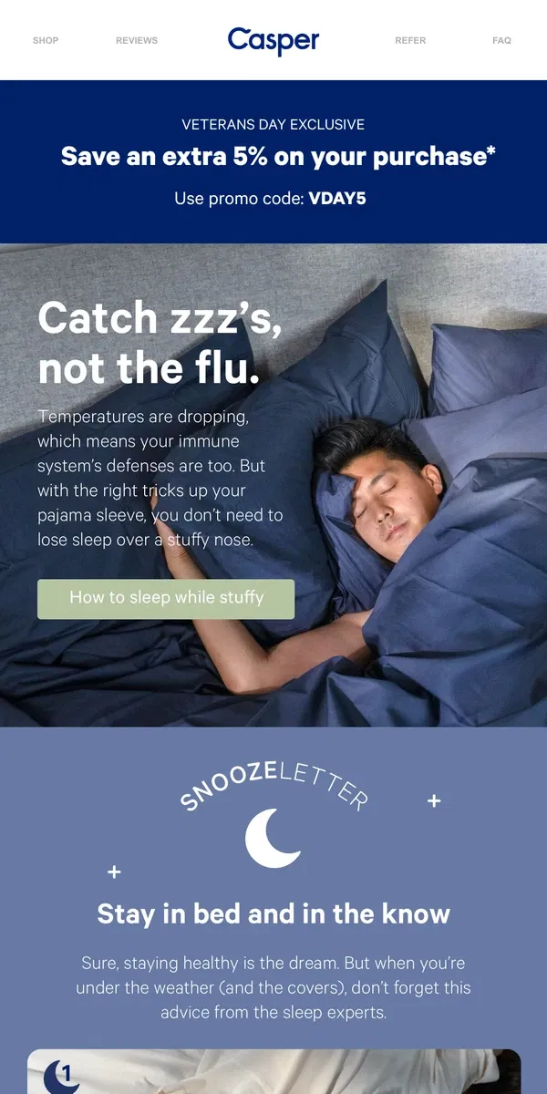 Email from Casper. Hit snooze on flu season.