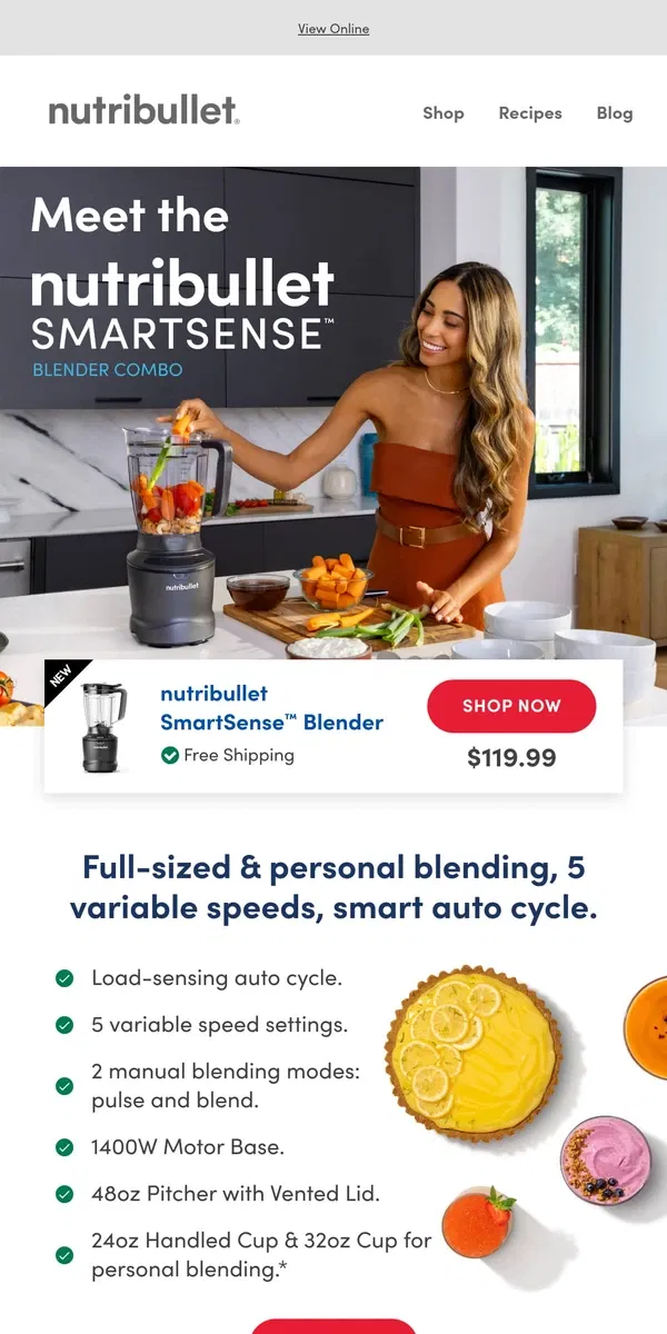 Email from nutribullet. ALL NEW: the nutribullet SmartSense™ Blender Combo has arrived!