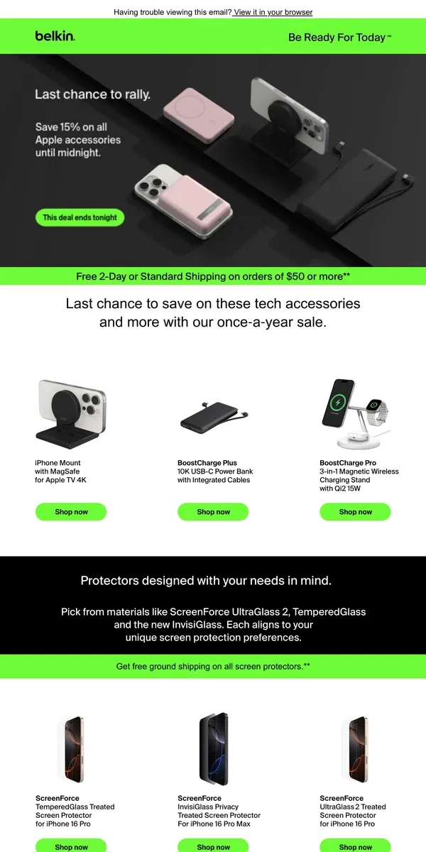 Email from Belkin. Save until midnight | 15% off Apple Accessories