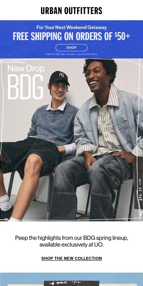 Email from Urban Outfitters. the BDG spring lineup is here →