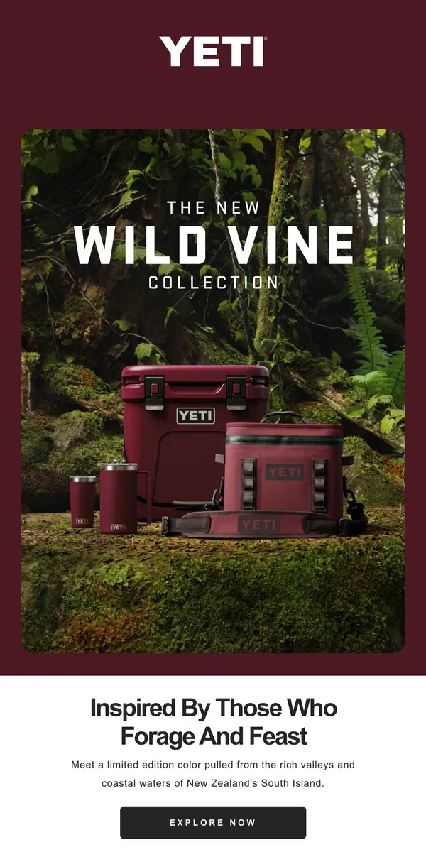 Email from YETI. Explore The Wild Vine Collection