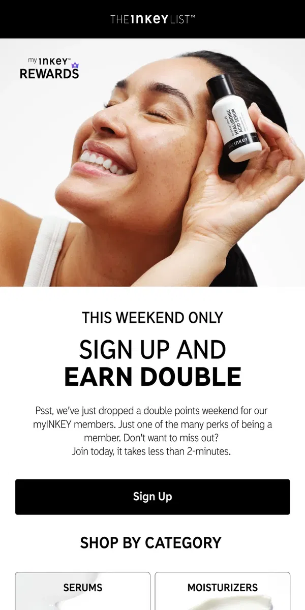 Email from The INKEY List. DOUBLE POINTS STARTS NOW