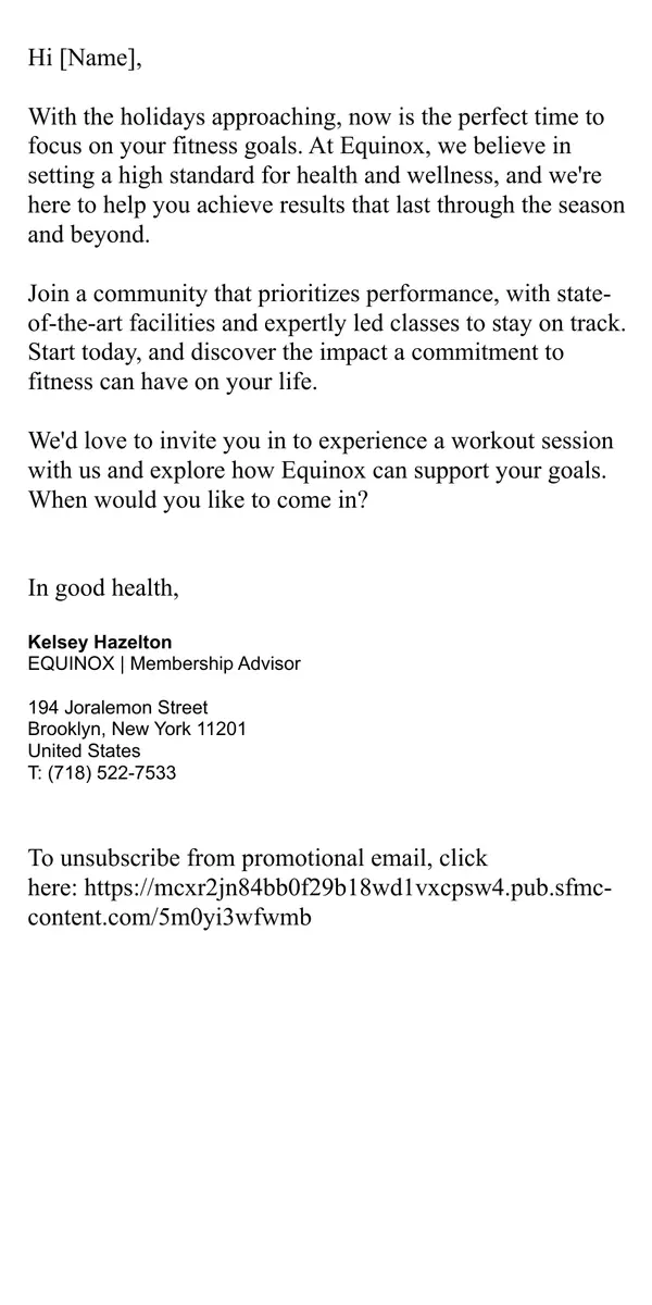 Email from Equinox. Elevate Your Fitness This Holiday Season with Equinox