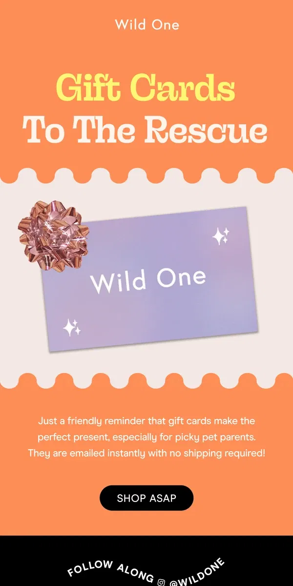 Email from Wild One. Two Words: Gift. Cards.