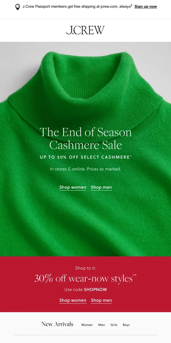 Email from J.Crew. Cashmere. On. Sale.