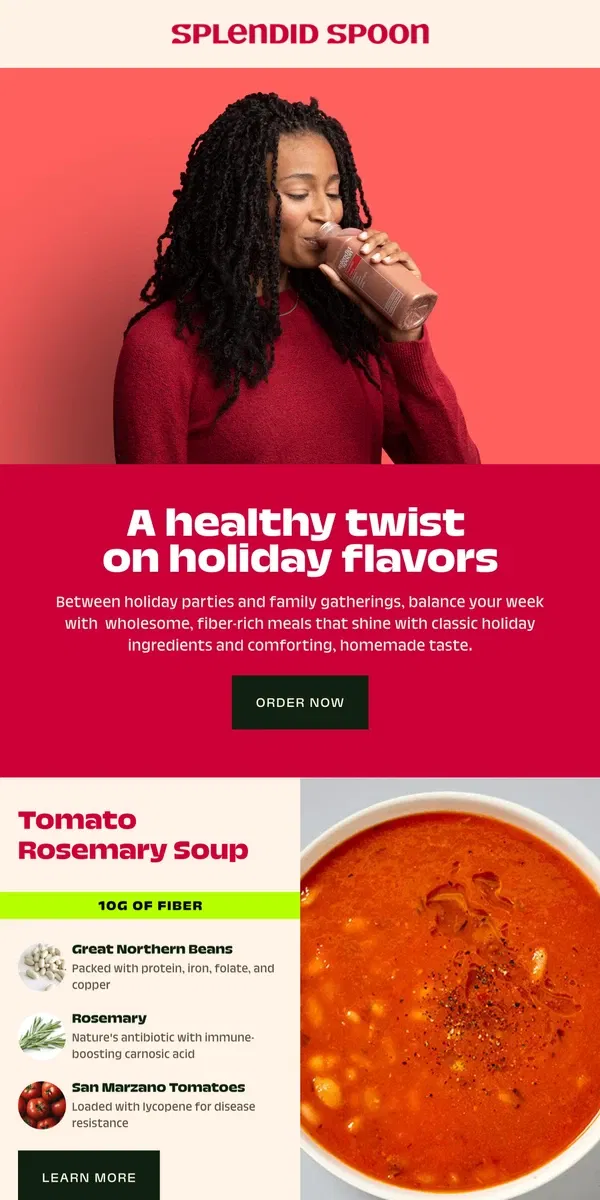 Email from Splendid Spoon. Enjoy holiday flavors (with more benefits)