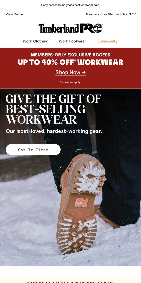 Email from Timberland. Members Only: Up to 40% Off Workwear!