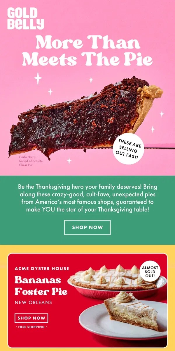 Email from Goldbelly. Top-Secret Thanksgiving Pies 🥧 😜