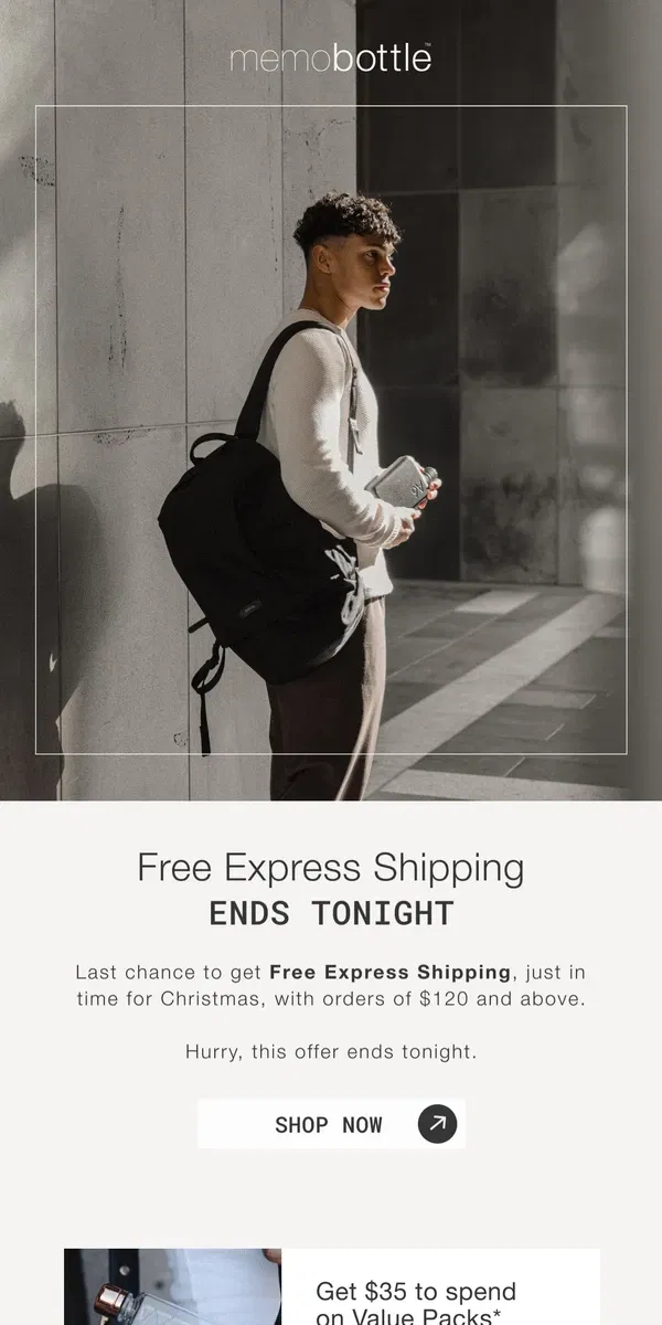 Email from memobottle. Ends tonight: Free express shipping