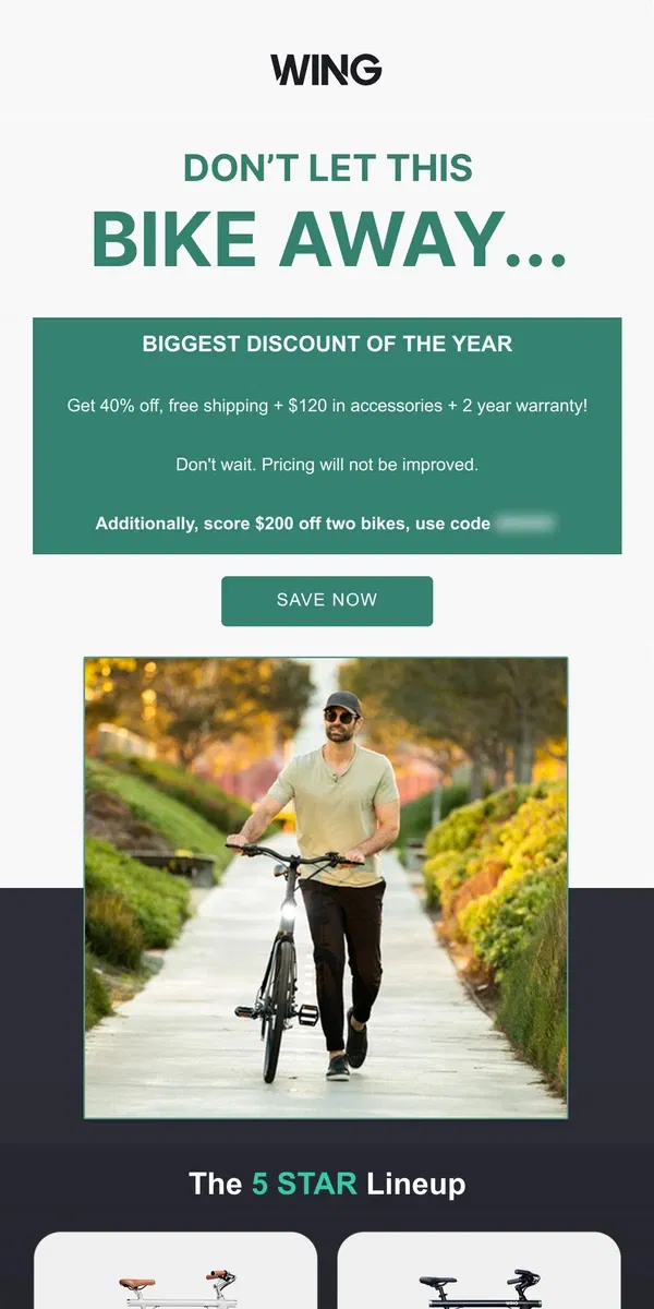 Email from Wing Bikes. Your secret discount expires soon!