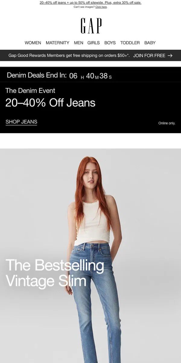 Email from GAP. Our 5-Star Vintage Slim