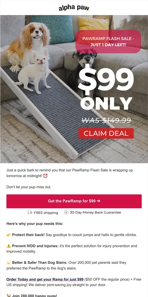 Email from Alpha Paw. ⏰  PawRamp Weekend Flash Sale Ends Tomorrow!