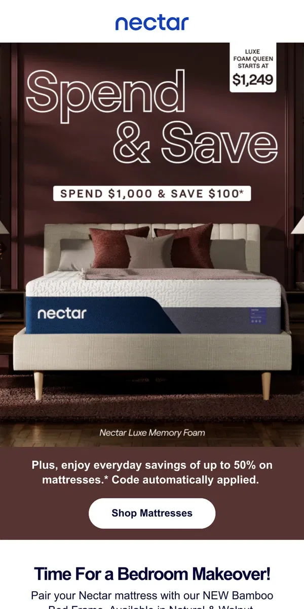 Email from Nectar. $100 OFF our Premium Choice 🛏️ (+ Save up to 50% 💸)