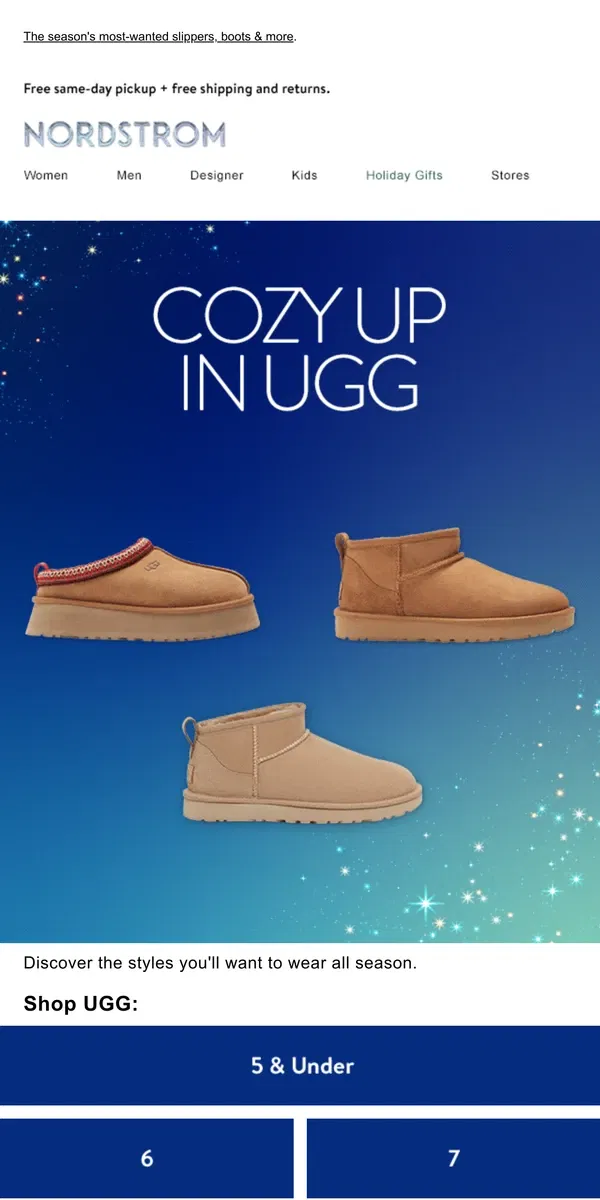 Email from Nordstrom. Warm fuzzies from UGG