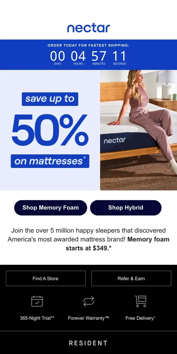 Email from Nectar. Whoops! Act fast! Savings of up to 50%. 😴🌙