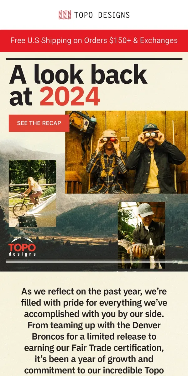 Email from Topo Designs. What a Year! Look Back with Us