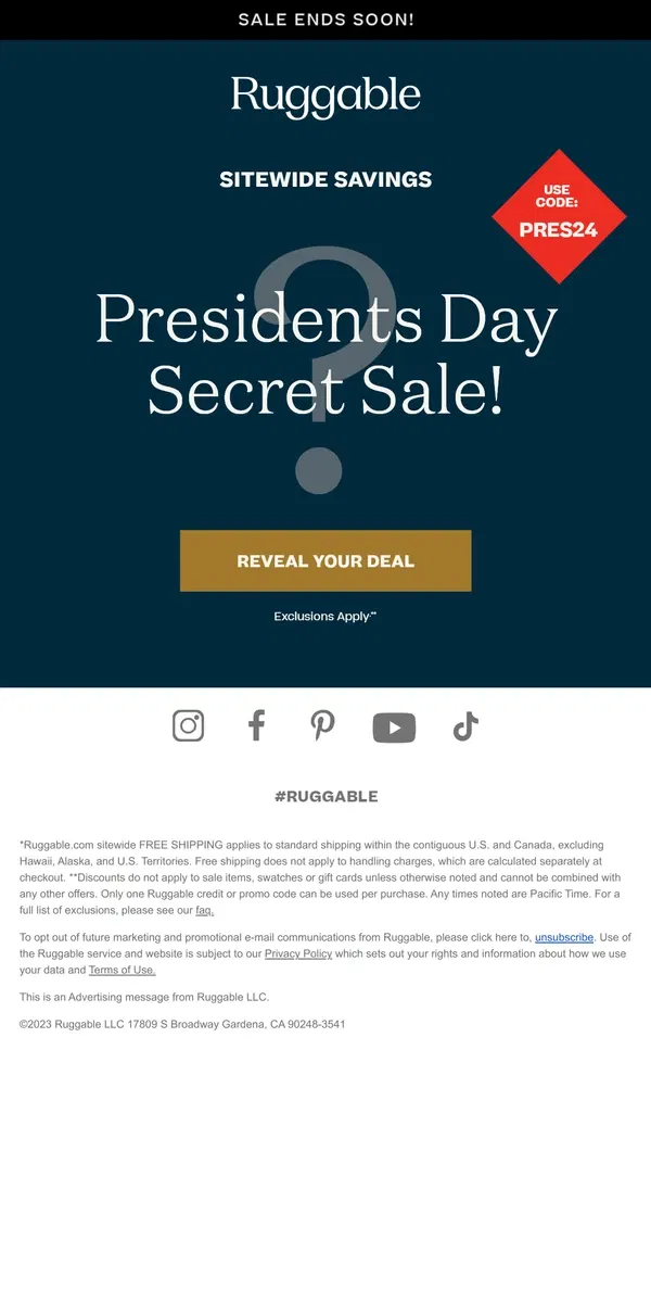 Email from Ruggable. Shh…We’re Having a Secret Sale!