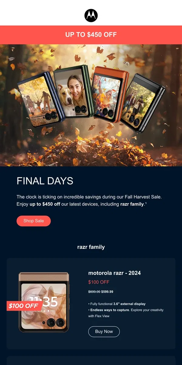 Email from Motorola. Your Harvest of Savings Awaits—Final Days!