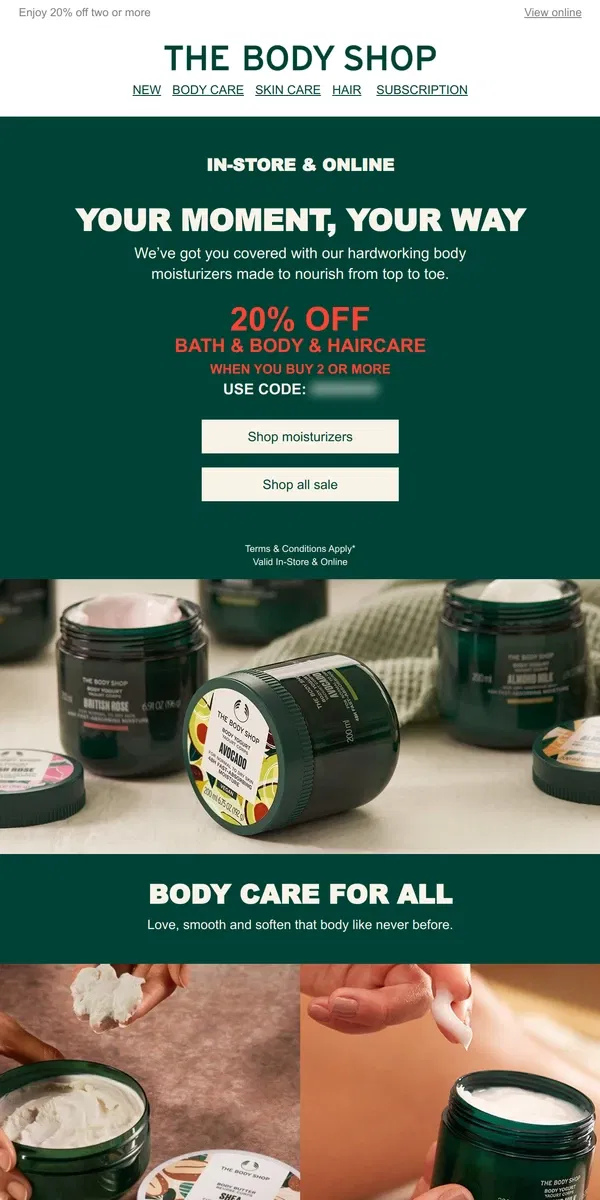 Email from The Body Shop. Must-have body care