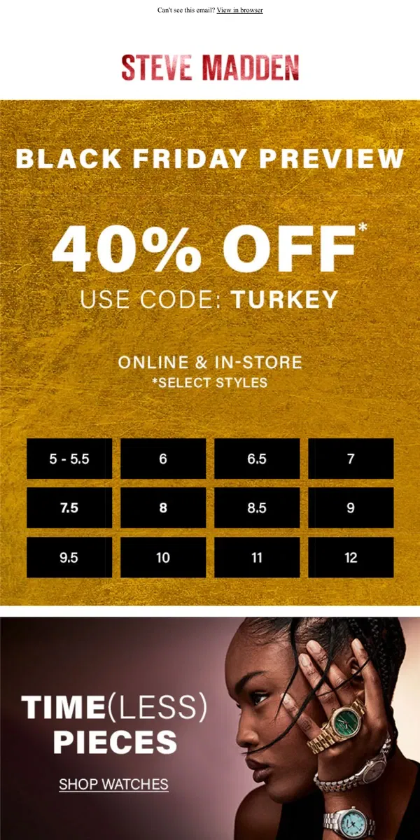 Email from Steve Madden. New Styles Added - 40% OFF