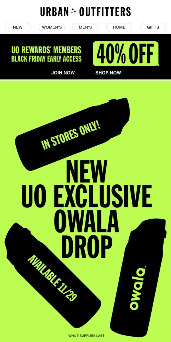 Email from Urban Outfitters. New Owala! In Stores Only 11/29 →