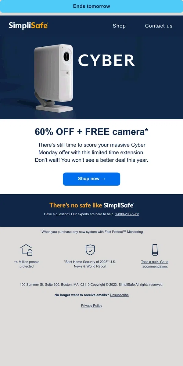 Email from SimpliSafe. Extended! Cyber Monday is still here