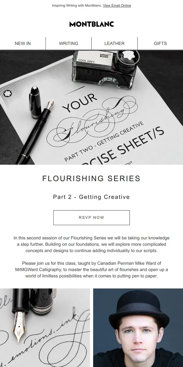 Email from Montblanc. You're invited to an exclusive calligraphy class!