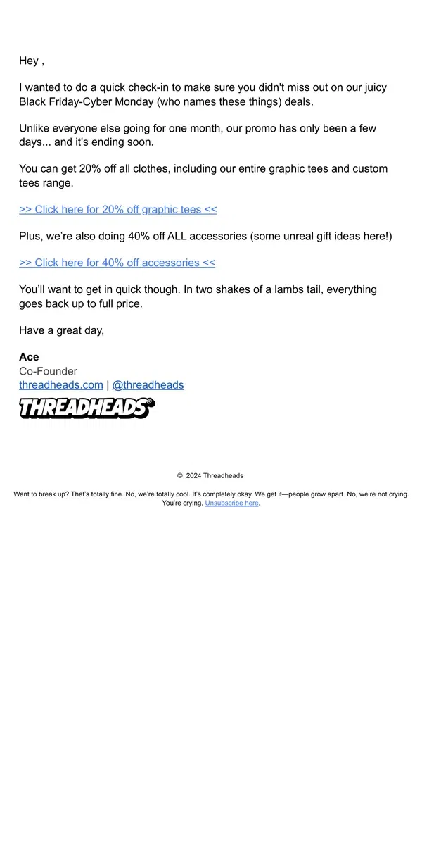 Email from Threadheads. This email is kinda important,