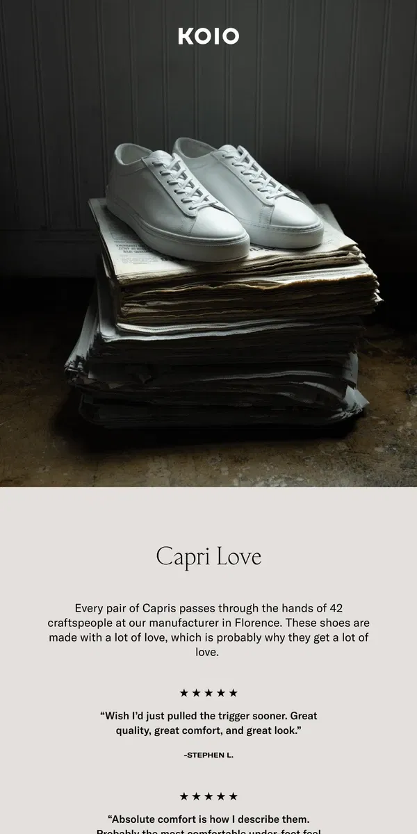 Email from Koio. The Capri gets a lot of love