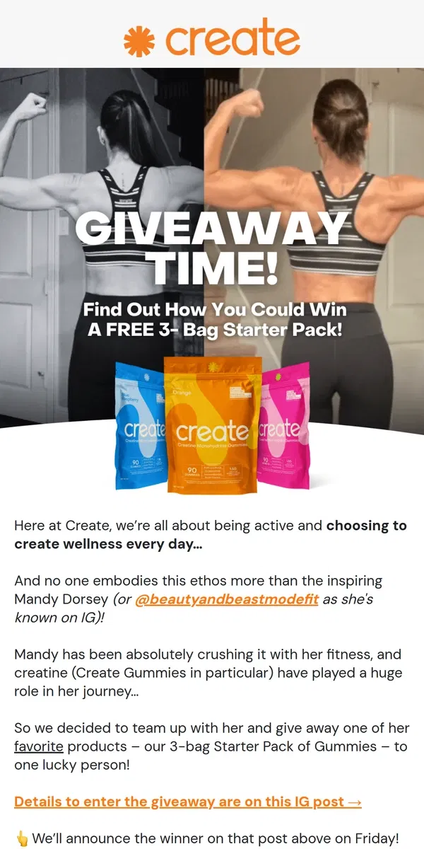 Email from Create Wellness. It’s Giveaway Time 🎉