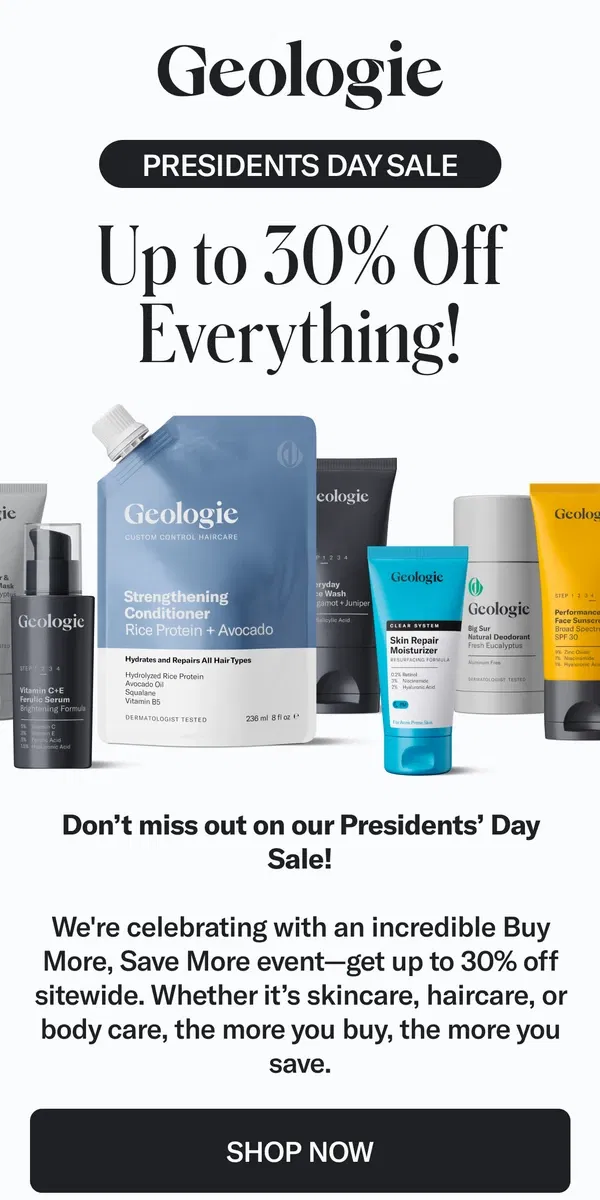 Email from Geologie. Life, Liberty, and the Pursuit of a Great Skincare Deal