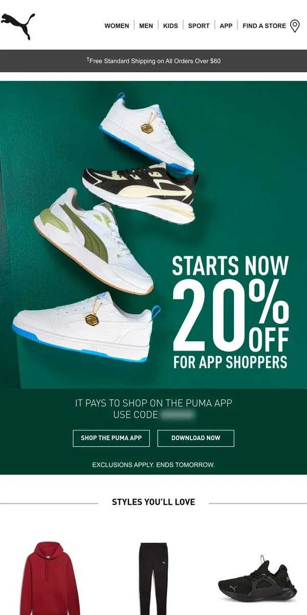 Email from Puma. Save 20% When You Shop On The PUMA App