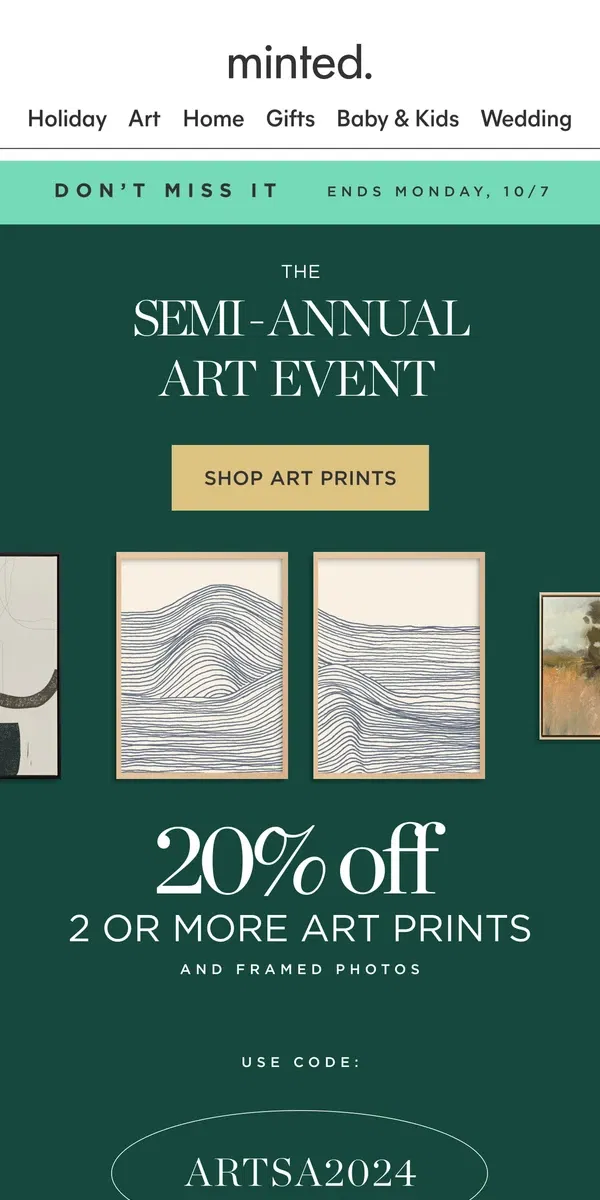 Email from Minted. Just launched: Our biggest art event!