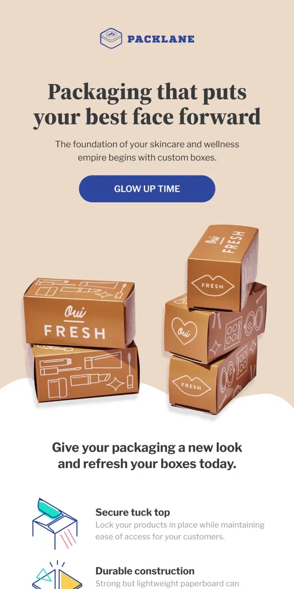 Email from Packlane. Unbox a fresh new look