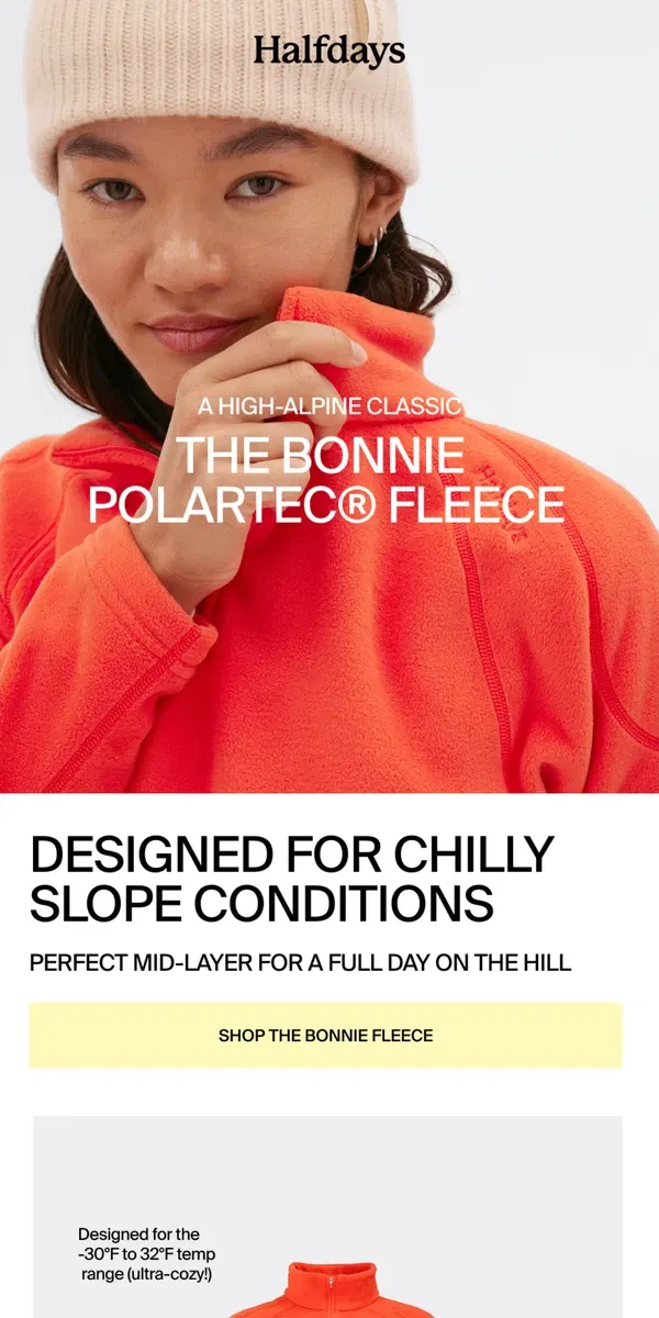 Email from Halfdays. A High-Alpine Classic: The Bonnie Polartec® Fleece