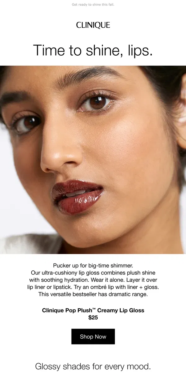 Email from Clinique. ✨GLOSSY LIPS ✨ Get the look.