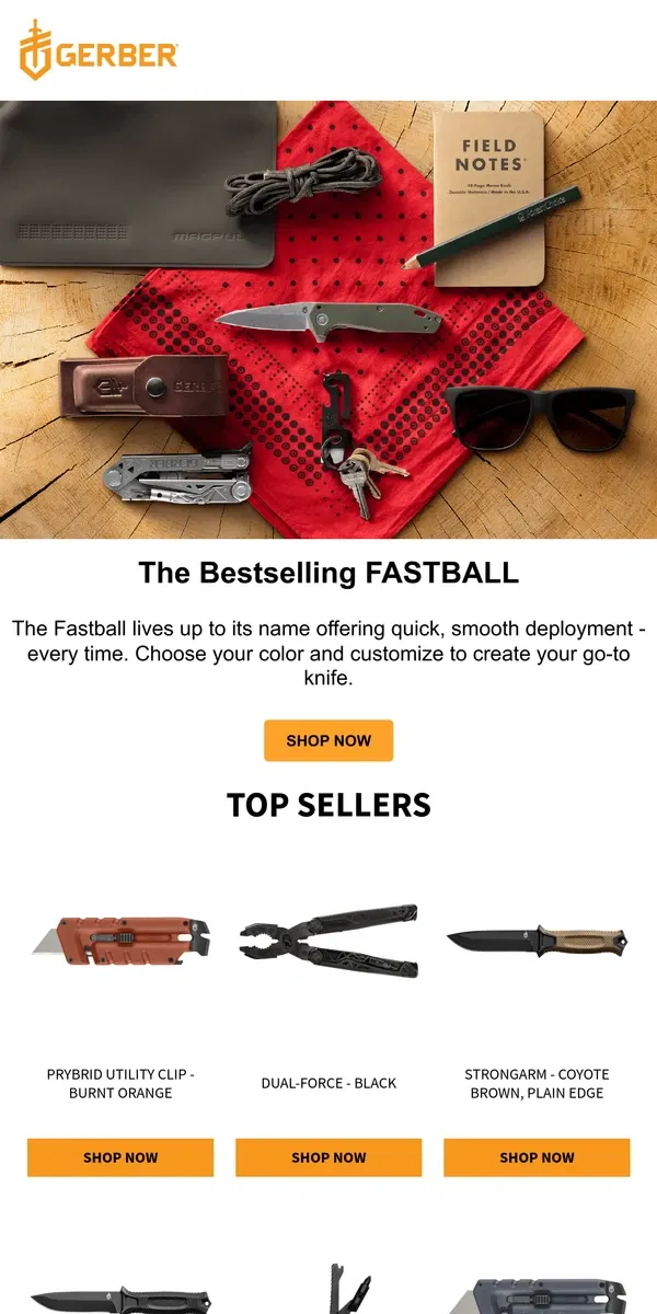 Email from Gerber Gear. FASTBALL is selling fast