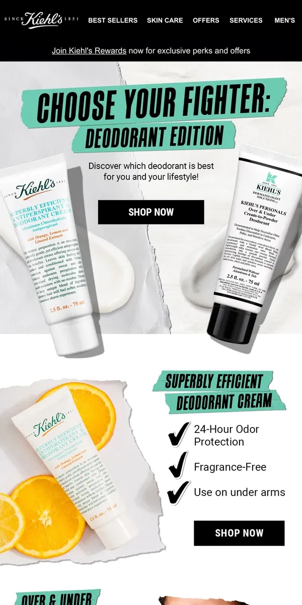 Email from Kiehl's. Stay Fresh All Day With Deodorant Cream 🌼