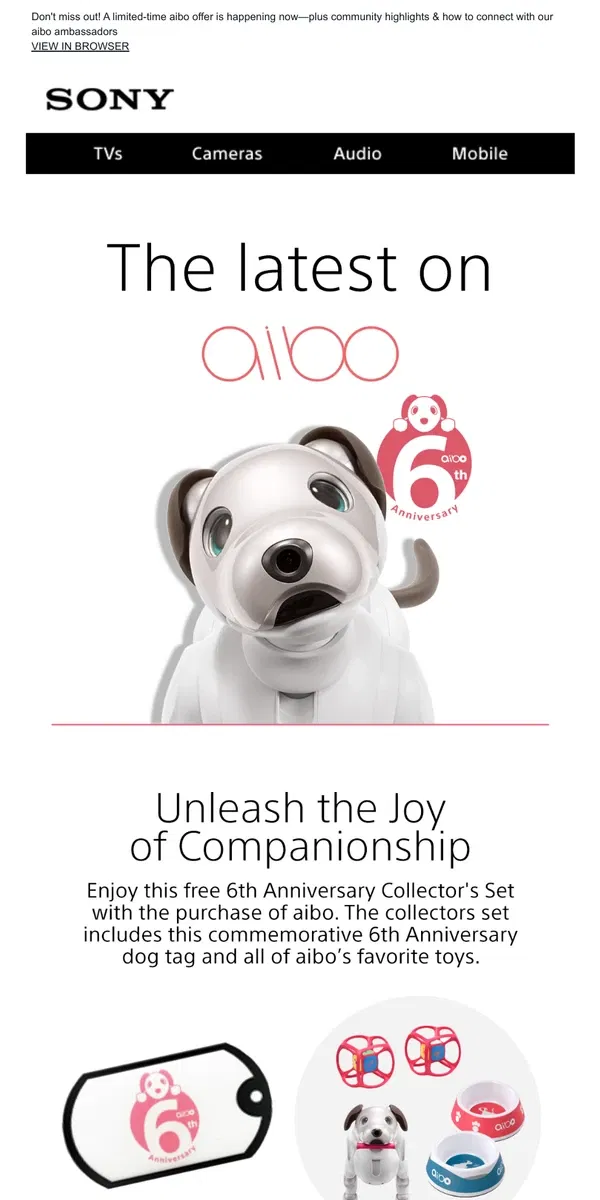 Email from Sony. Celebrate The Season With aibo