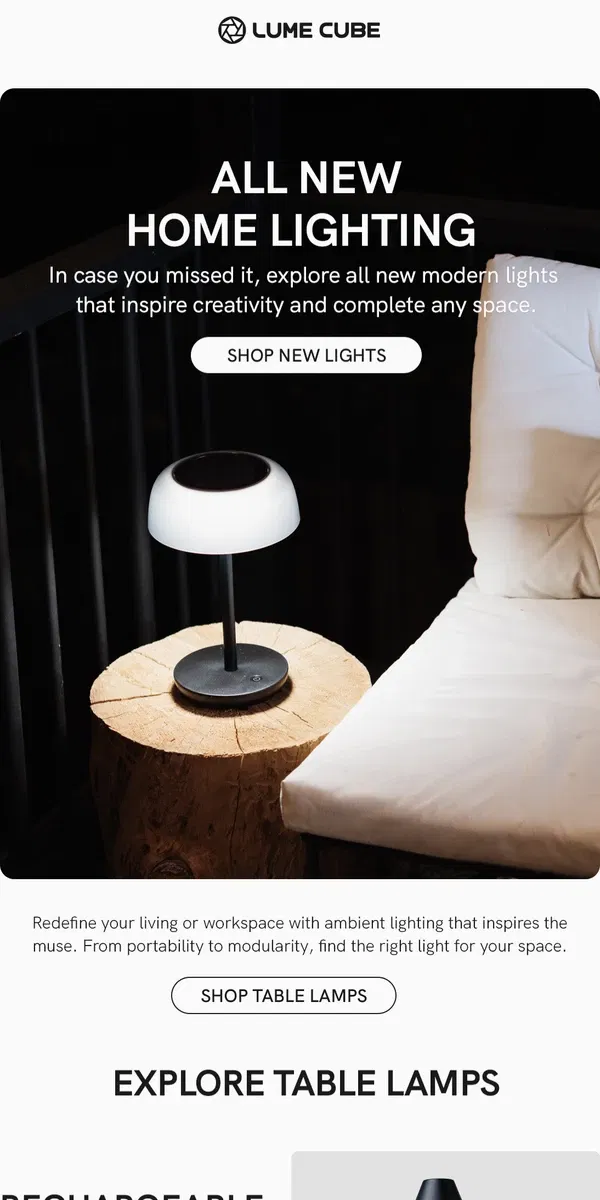 Email from Lume Cube. ICYMI: Modern Table Lamps 💡