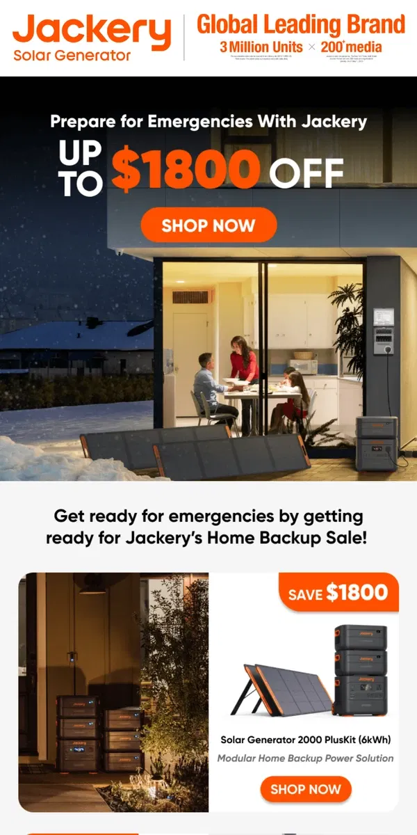 Email from Jackery. Up to $1800 Off During Jackery’s Home Backup Sale!