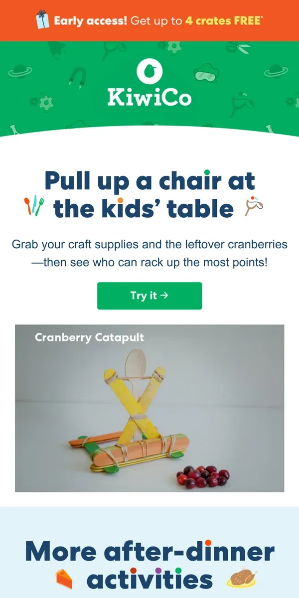 Email from KiwiCo. Keep the kids out of the kitchen with these DIYs