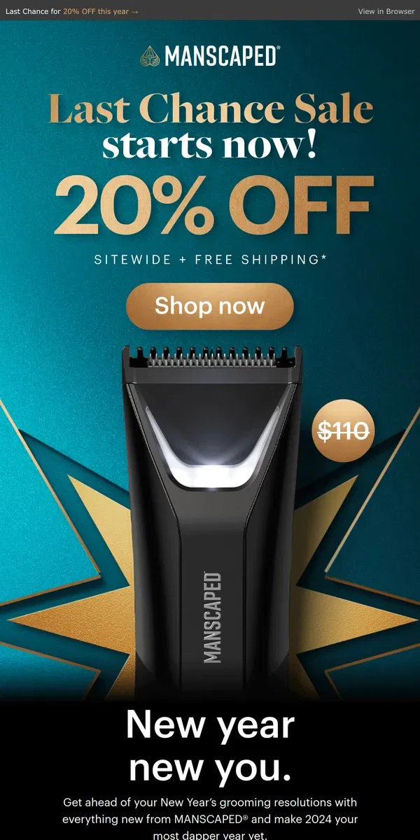 Email from MANSCAPED. This is your last chance to save 20% in 2023!