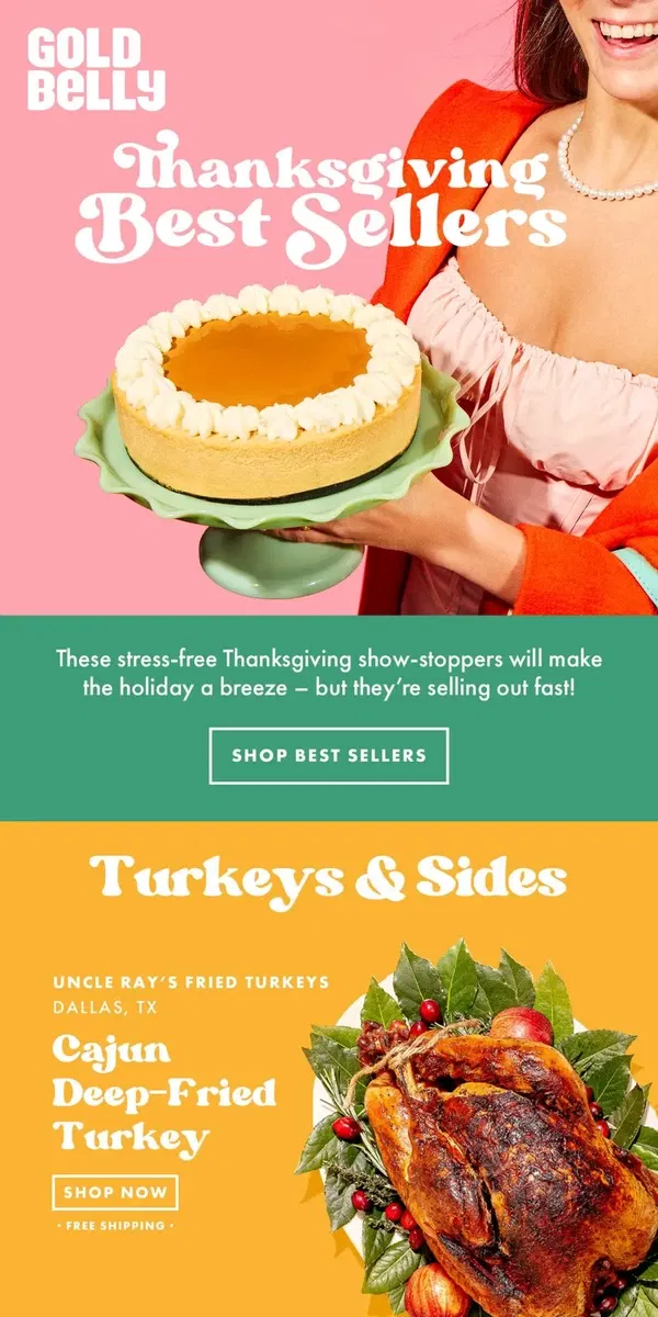 Email from Goldbelly. Thanksgiving Best Sellers 🔥🥧